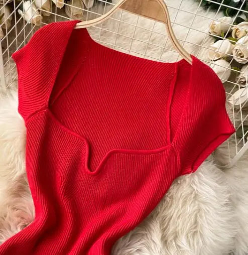 Lumira - Gebreide trekkoord cropped top met V-hals