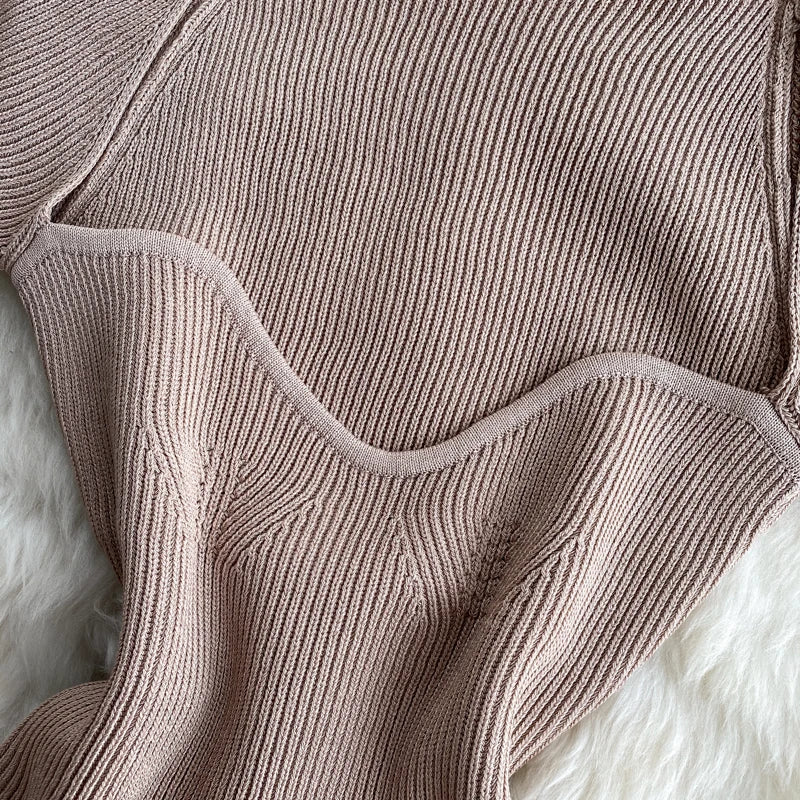 Lumira - Gebreide trekkoord cropped top met V-hals