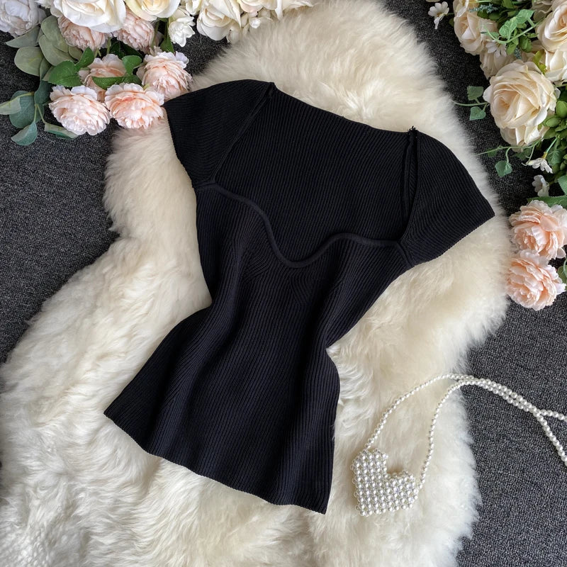 Lumira - Gebreide trekkoord cropped top met V-hals