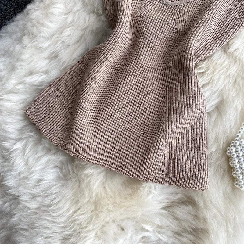Lumira - Gebreide trekkoord cropped top met V-hals