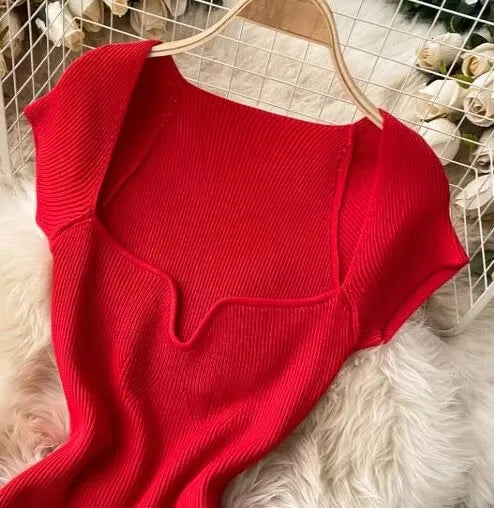 Lumira - Gebreide trekkoord cropped top met V-hals
