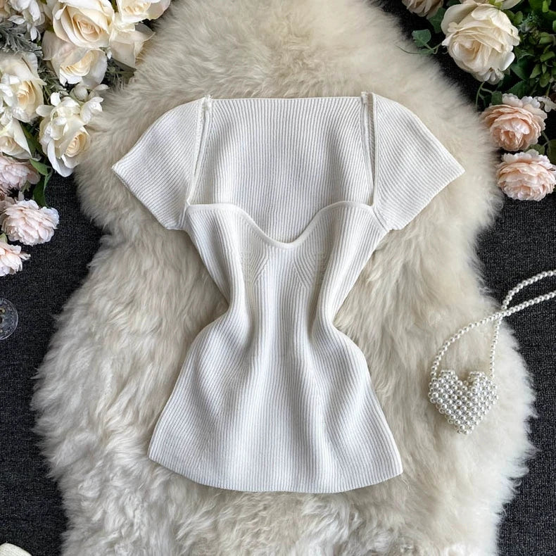 Lumira - Gebreide trekkoord cropped top met V-hals