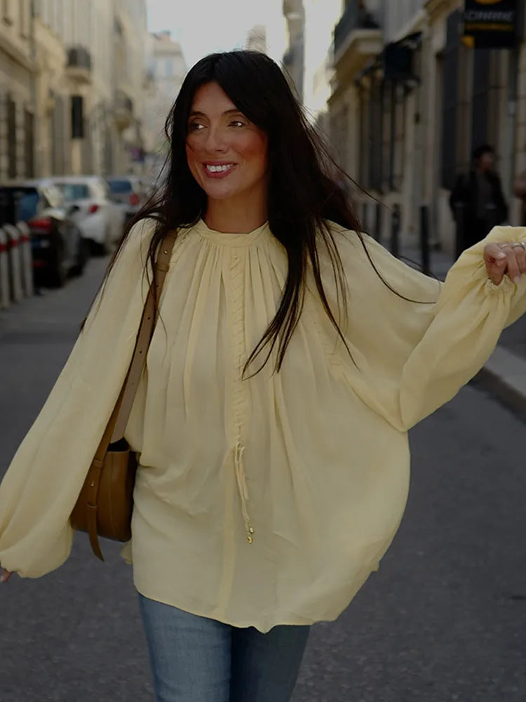Dareva - Ruffle chiffon blouse met lange mouwen