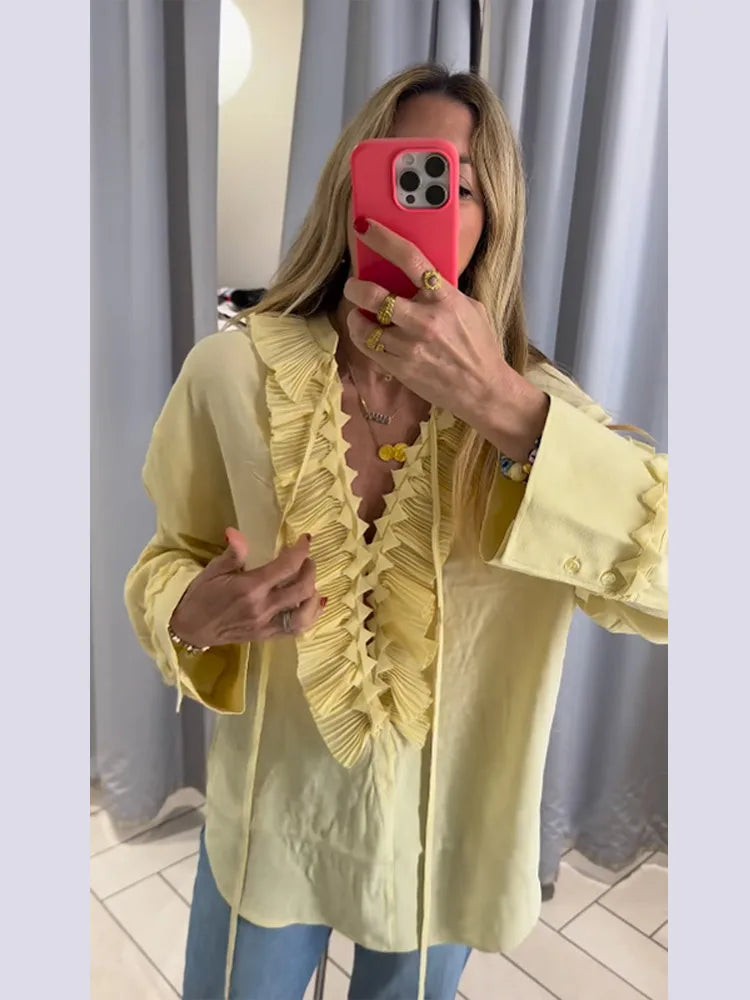 Dareva - Ruffle chiffon blouse met lange mouwen