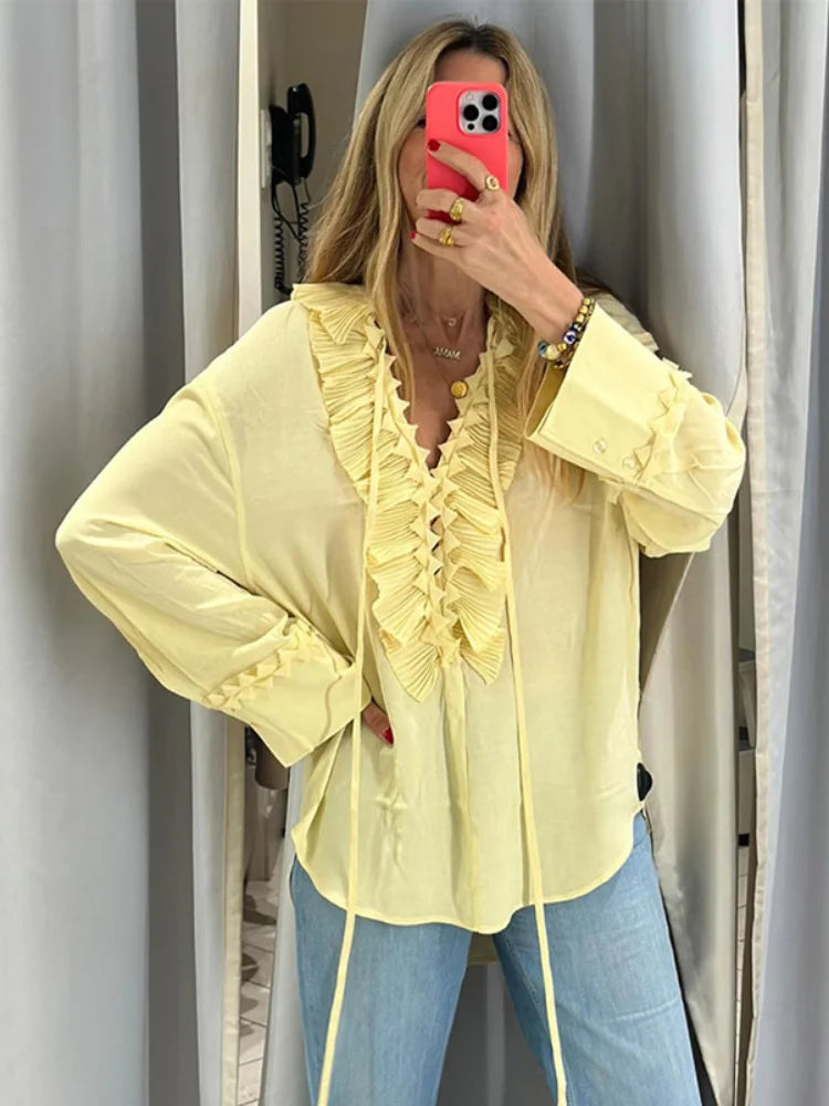 Dareva - Ruffle chiffon blouse met lange mouwen