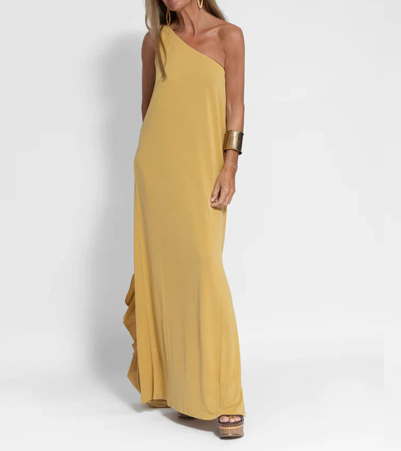 Brionae - Chique elegante one shoulder maxi jurk
