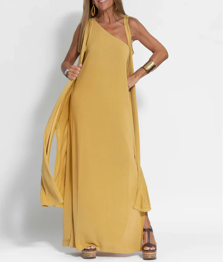 Brionae - Chique elegante one shoulder maxi jurk