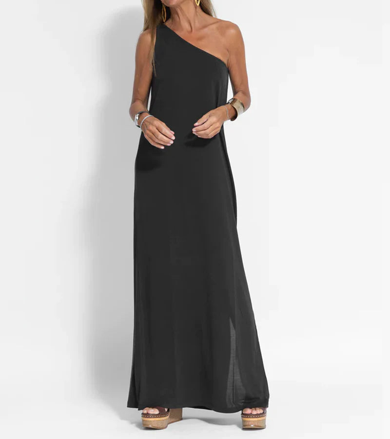 Brionae - Chique elegante one shoulder maxi jurk