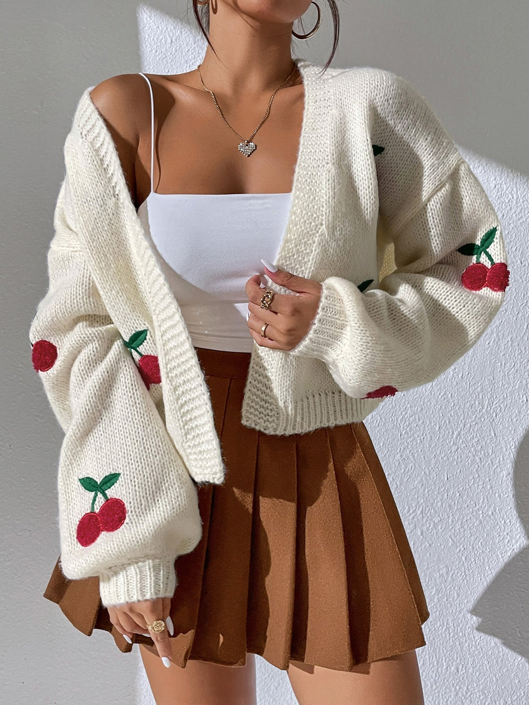 Zanithea - Knusse speelse cardigan met kersenprint
