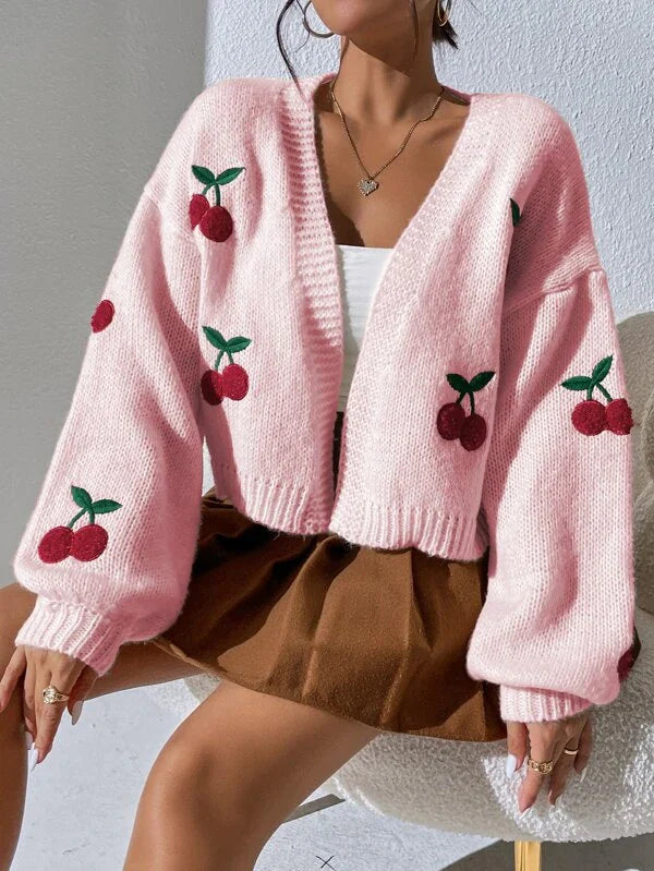 Zanithea - Knusse speelse cardigan met kersenprint