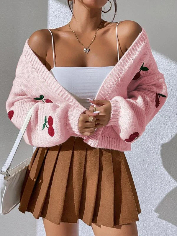 Zanithea - Knusse speelse cardigan met kersenprint