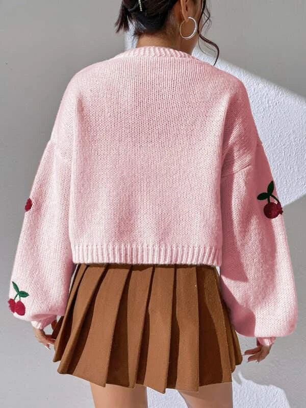 Zanithea - Knusse speelse cardigan met kersenprint