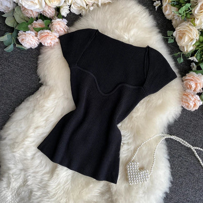 Lumira - Gebreide trekkoord cropped top met V-hals