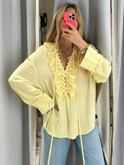Dareva - Ruffle chiffon blouse met lange mouwen