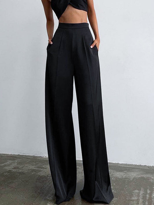 Trenora - Oversized satijnen broek met wijde pasvorm