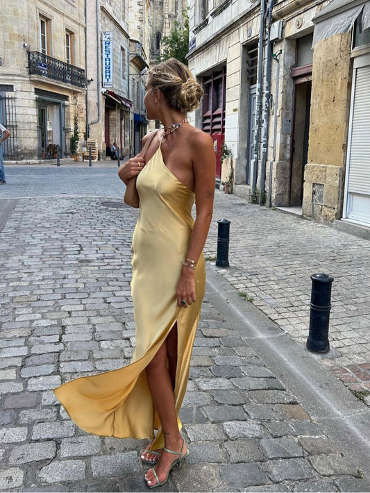 Soraya - Satijnen maxi jurk met open rug en split