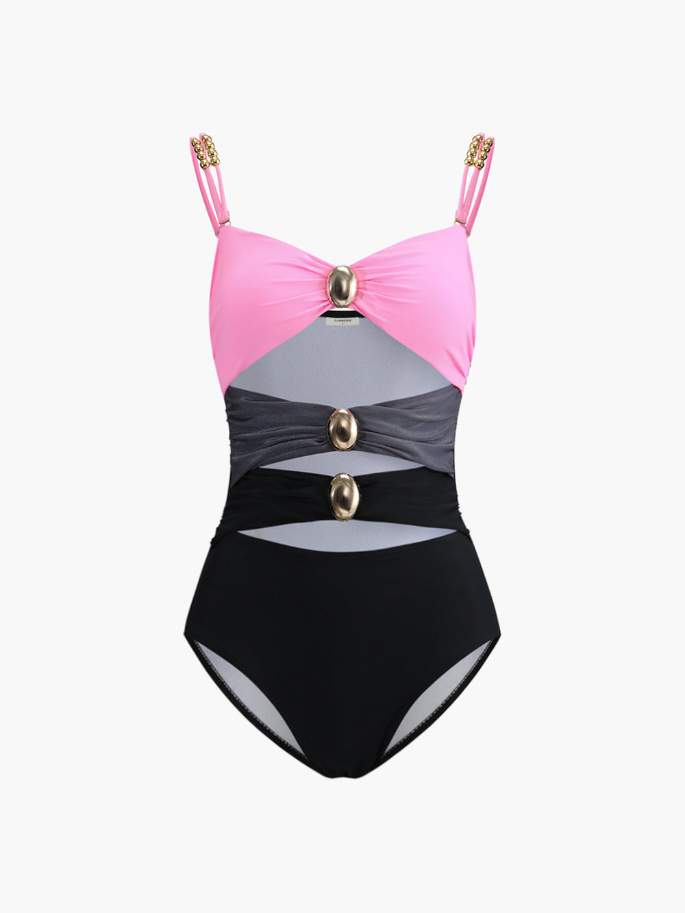 Yunira - Trendy badpak met metalen detail en maillard look