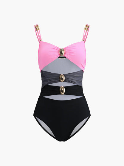 Yunira - Trendy badpak met metalen detail en maillard look