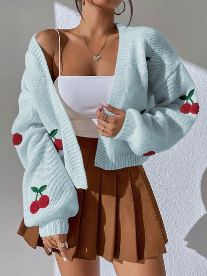 Zanithea - Knusse speelse cardigan met kersenprint