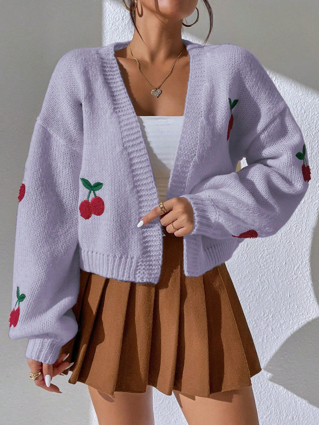 Zanithea - Knusse speelse cardigan met kersenprint