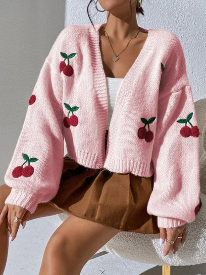 Zanithea - Knusse speelse cardigan met kersenprint
