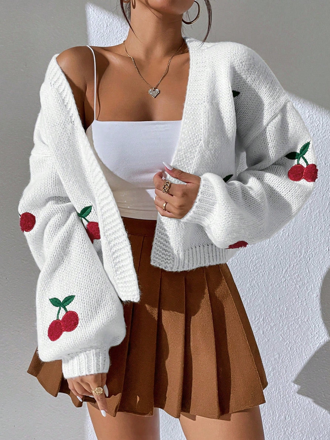 Zanithea - Knusse speelse cardigan met kersenprint