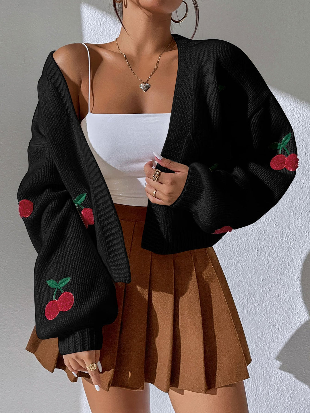 Zanithea - Knusse speelse cardigan met kersenprint